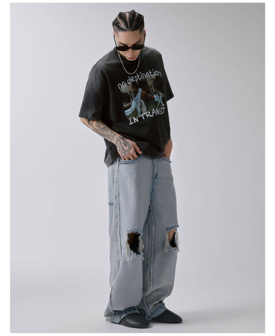 F2CE Vintage Photo Print Washed Distressed Short Sleeve Tee | Face 3 Face