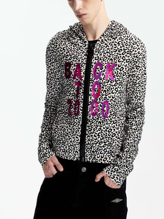KARMANISTIC Leopard Print Glossy Graphic Zip Up Hoodie | Face 3 Face