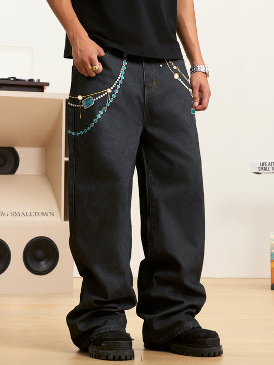 Small Town Kid Turquoise Pearl Chain 3D Printed Jeans | Face 3 Face