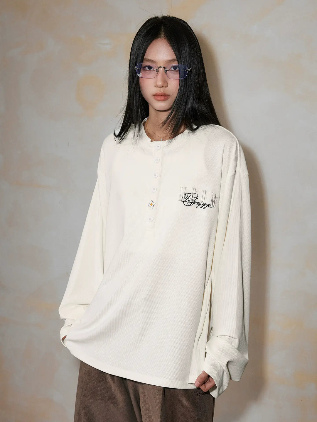 MEDM Flower Button Henley Long Sleeve Tee | Face 3 Face