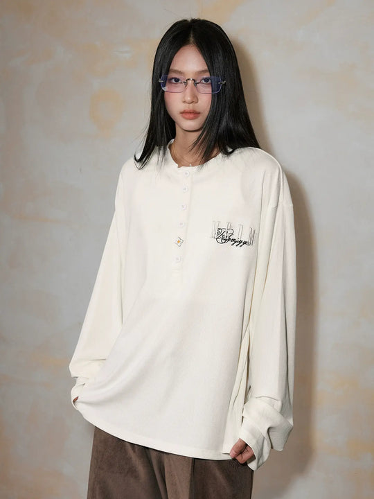 MEDM Flower Button Henley Long Sleeve Tee | Face 3 Face