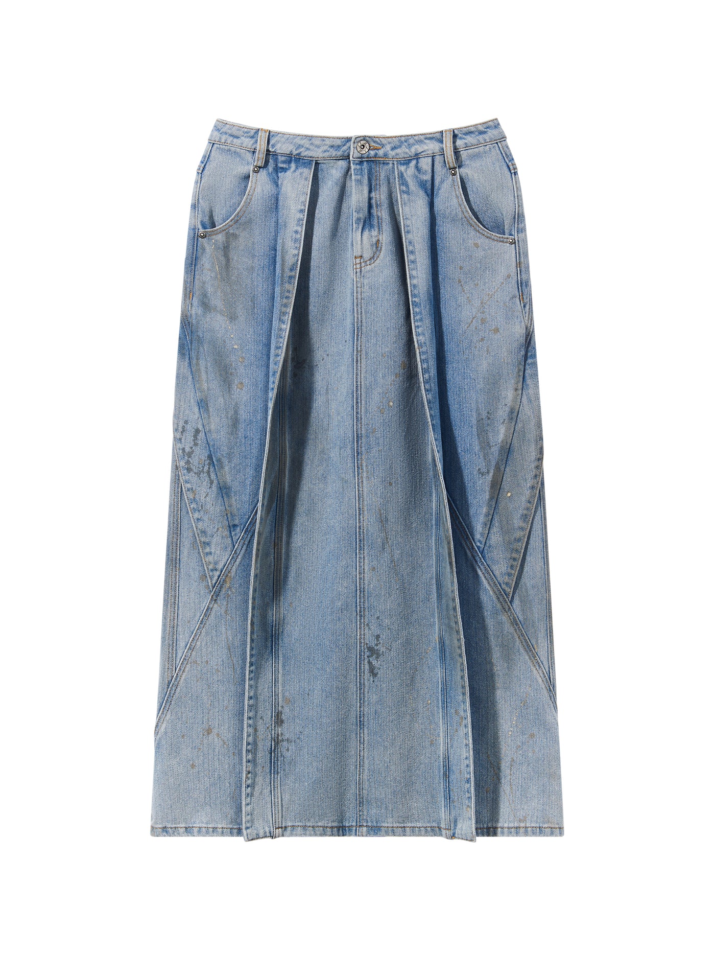 BLIND NO PLAN Mud Dyed Splash Ink Distressed Fly Denim Skirt | Face 3 Face