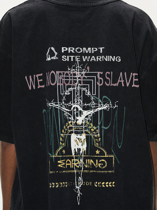 BLIND NO PLAN Washed and Aged Overlapping Print Tee | Face 3 Face