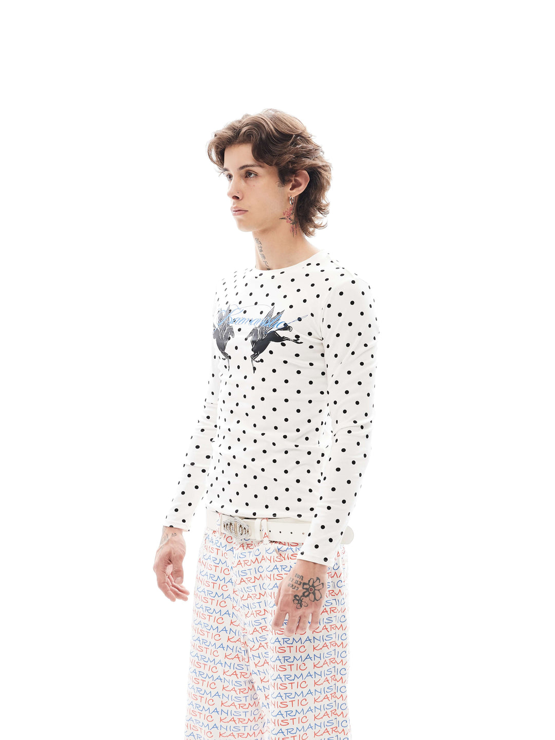 KARMANISTIC All Over Dot Chest Pegasus Print Long Sleeve Tee | Face 3 Face