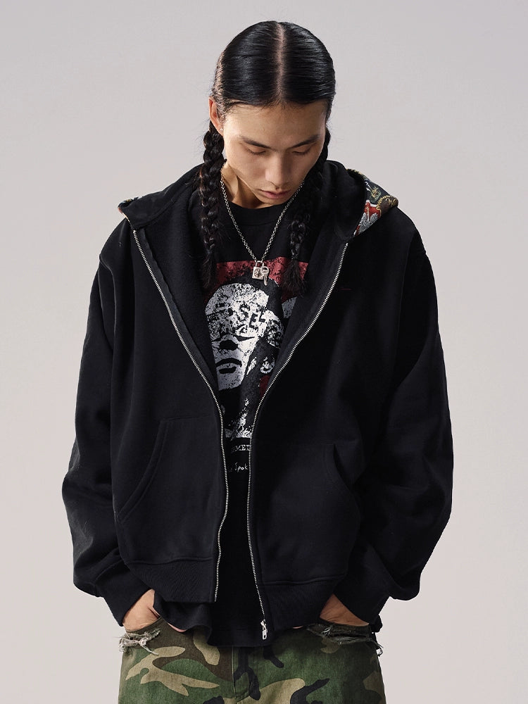 Remedy Badge Print Hood Zip Up Hoodie | Face 3 Face