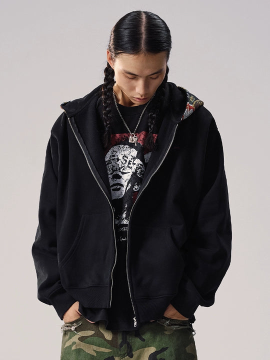 Remedy Badge Print Hood Zip Up Hoodie | Face 3 Face