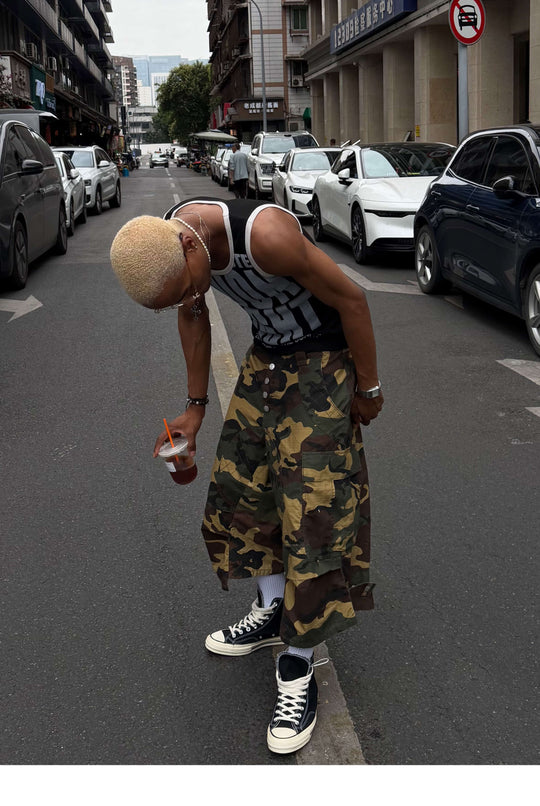 STEEPC Button Fly Camo Baggy Cargo Shorts | Face 3 Face