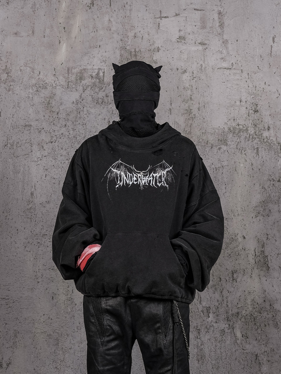 UNDERWATER Dust Black Deconstructed Destruction Hoodie | Face 3 Face