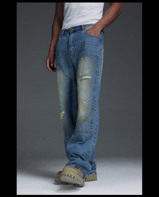 NOVACAM Washed Distressed Double Knee Jeans | Face 3 Face