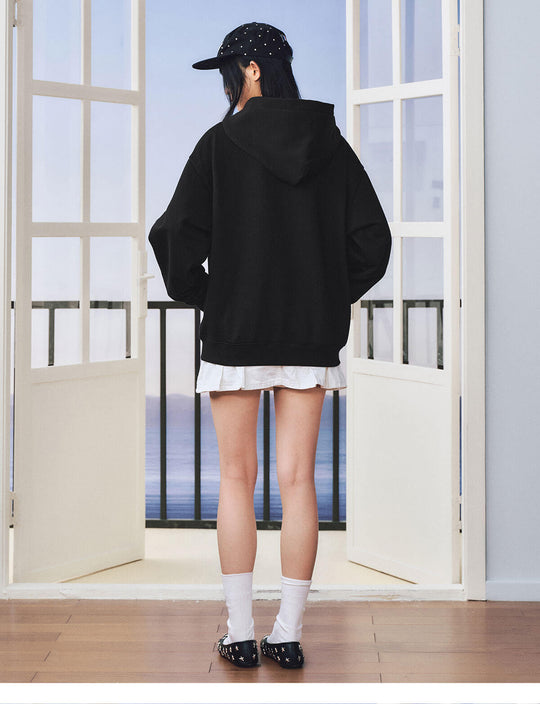 MEDM Dot Pattern Star Patch Studded Zip Up Hoodie | Face 3 Face