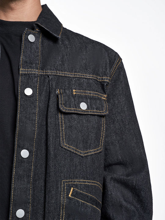 F3F Select Orange Stitching Black Denim Jacket | Face 3 Face