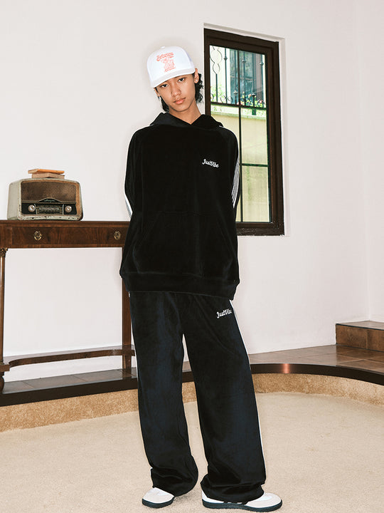 JUST VIBE Side Stripe Velvet Hoodie | Face 3 Face