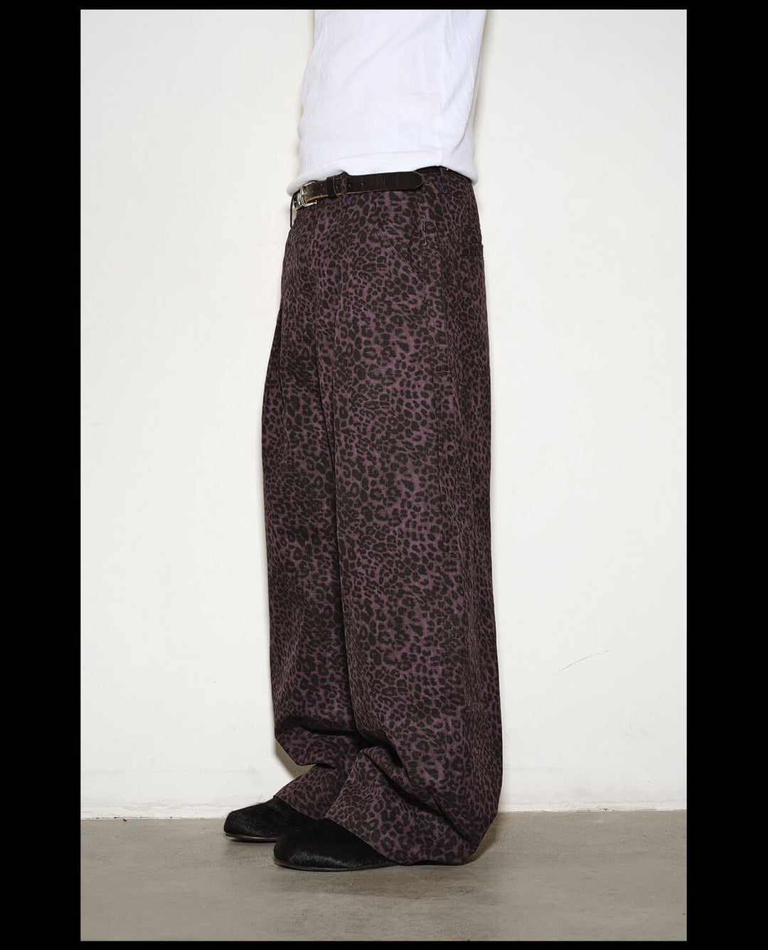 NOVACAM Purple Leopard Print Curved Baggy Pants | Face 3 Face