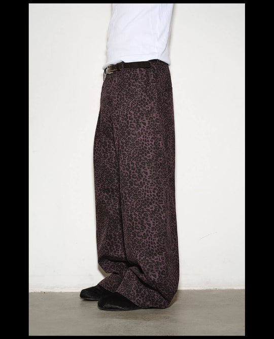 NOVACAM Purple Leopard Print Curved Baggy Pants | Face 3 Face