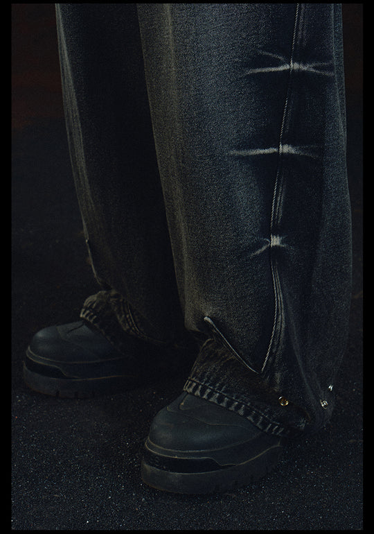 DICETINY Adjustable Stitching Buttons Washed Jeans | Face 3 Face