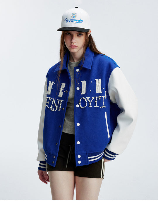 MEDM Pearl Logo Color Block Varsity Jacket | Face 3 Face