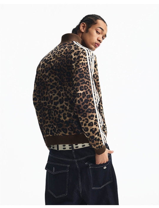 MEDM Leopard Print Stripe Sleeve Track Jacket | Face 3 Face