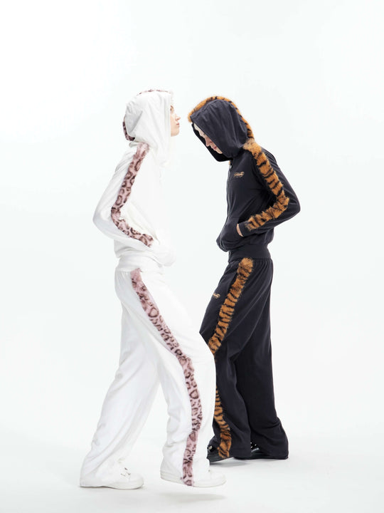 KARMANISTIC Tiger and Leopard Faux Fur Stripe Baggy Sweatpants | Face 3 Face