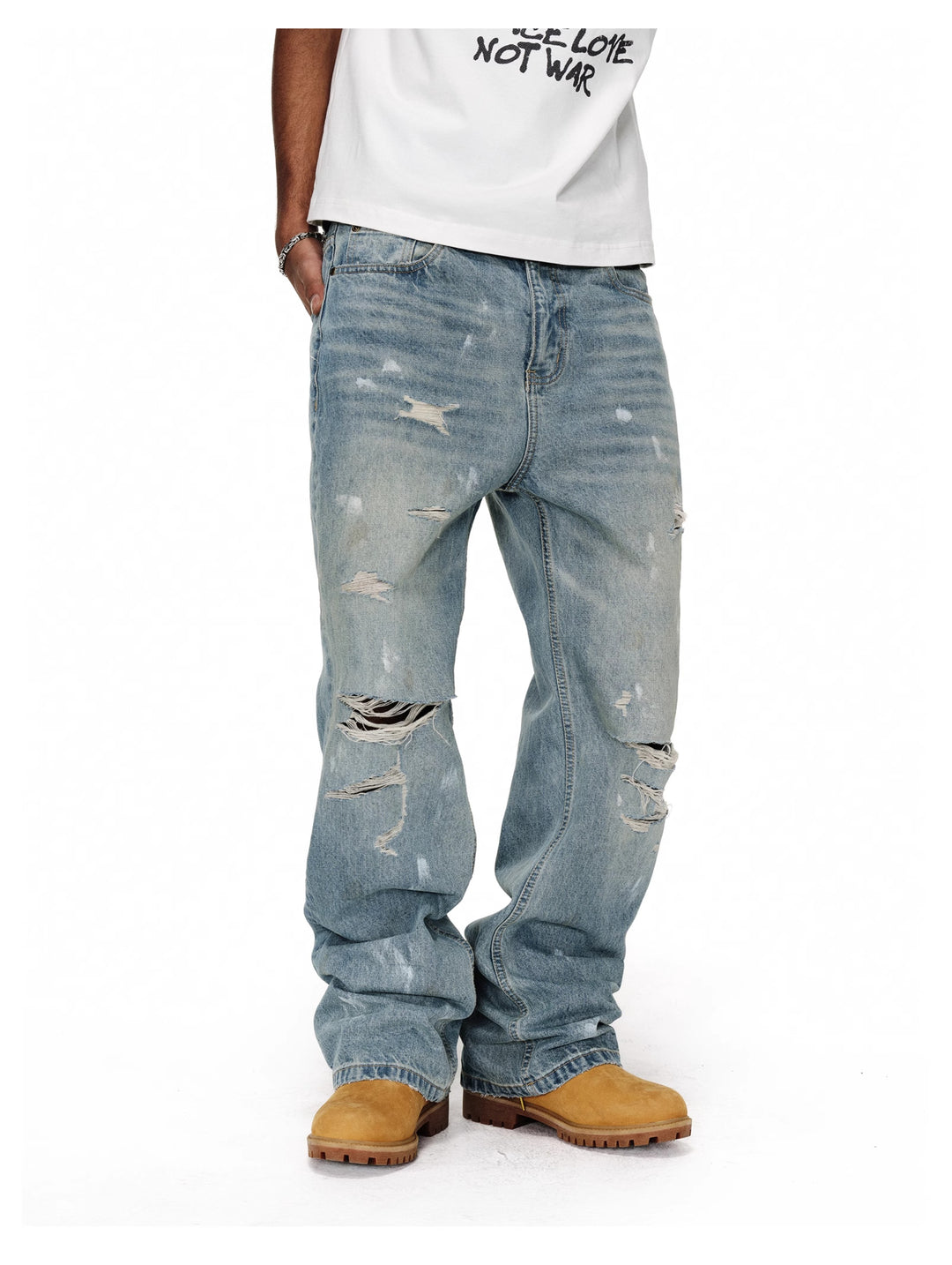 ANTIDOTE Washed Ripped Holes Light Blue Flared Jeans | Face 3 Face