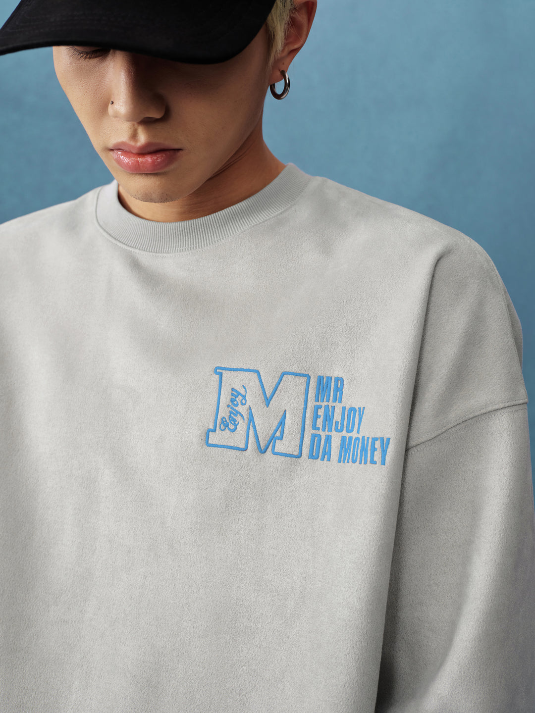 MEDM Logo Label Embroidered Suede Sweatshirt | Face 3 Face