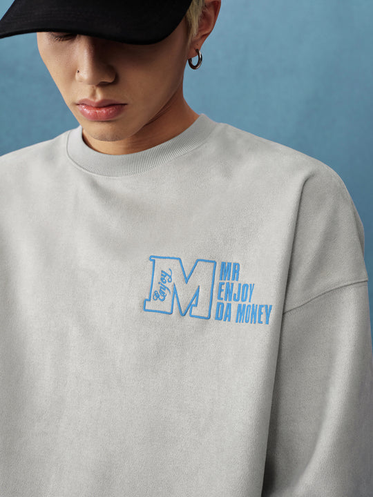 MEDM Logo Label Embroidered Suede Sweatshirt | Face 3 Face