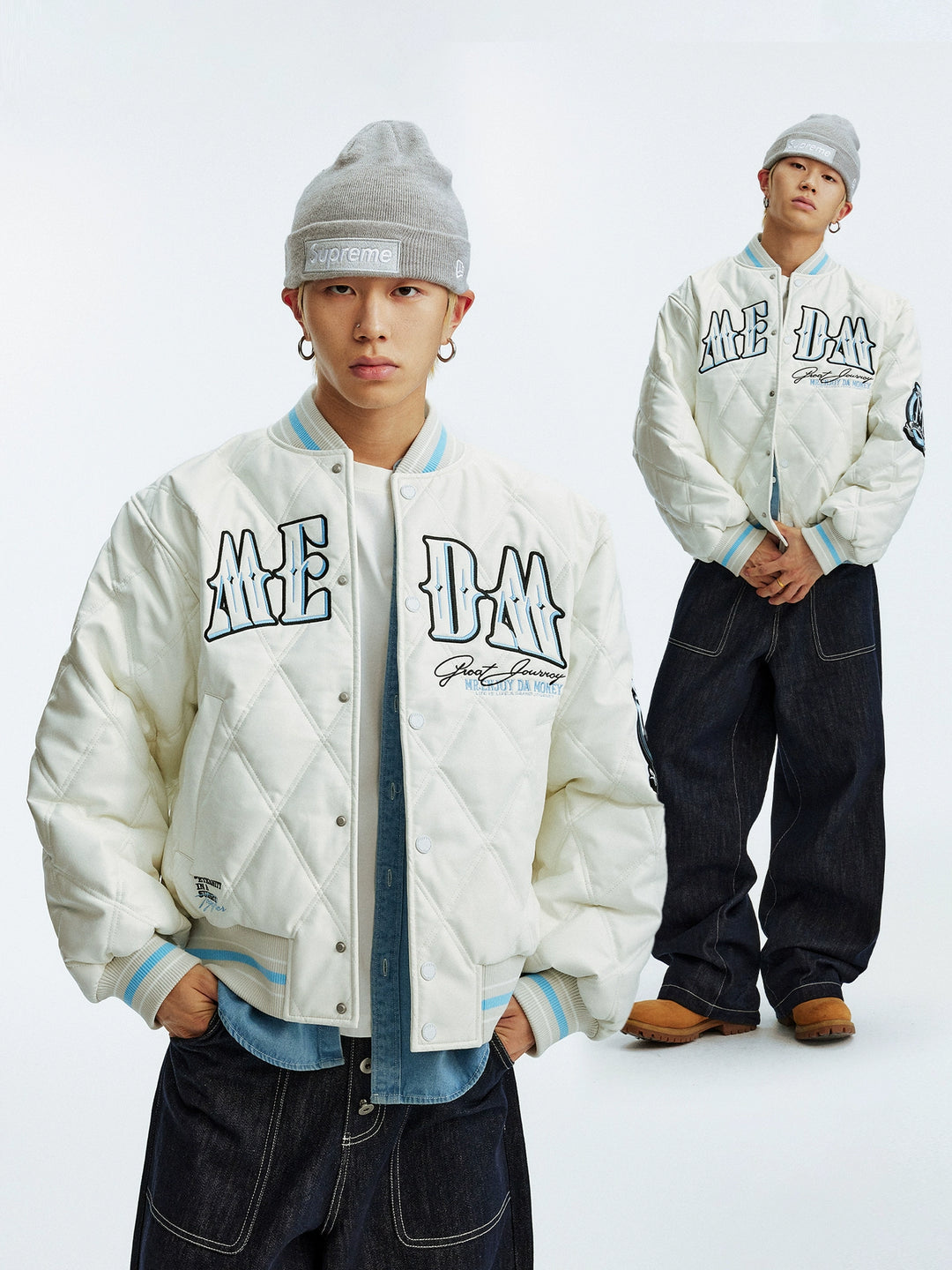 MEDM Diamond Quilted PU Leather Varsity Jacket | Face 3 Face