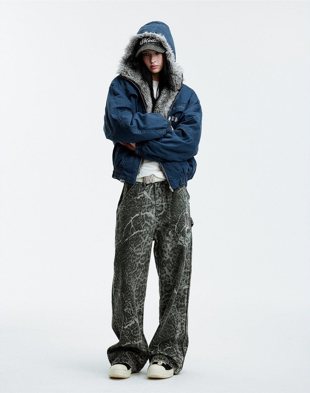MEDM Fur Lined Washed Work Hooded Jacket | Face 3 Face