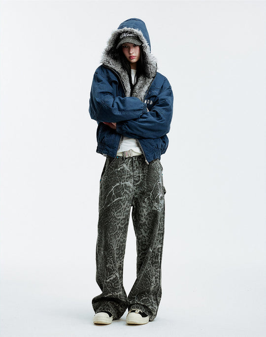 MEDM Fur Lined Washed Work Hooded Jacket | Face 3 Face