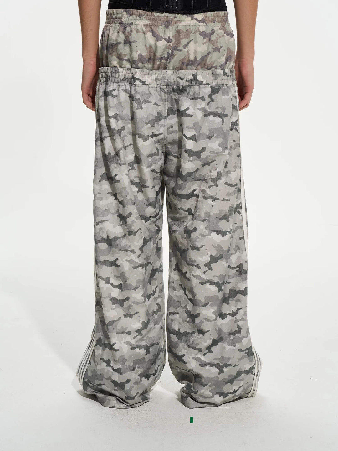EXITMODE BY BLIND NO PLAN Double Waist Camouflage Four Stripe Baggy Track Pants | Face 3 Face