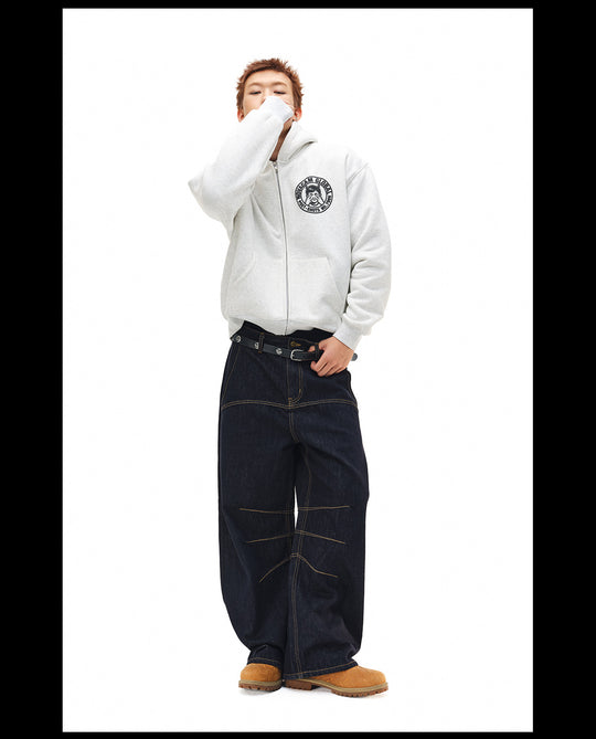 NOVACAM Vintage Monogram Print Zip Up Hoodie | Face 3 Face