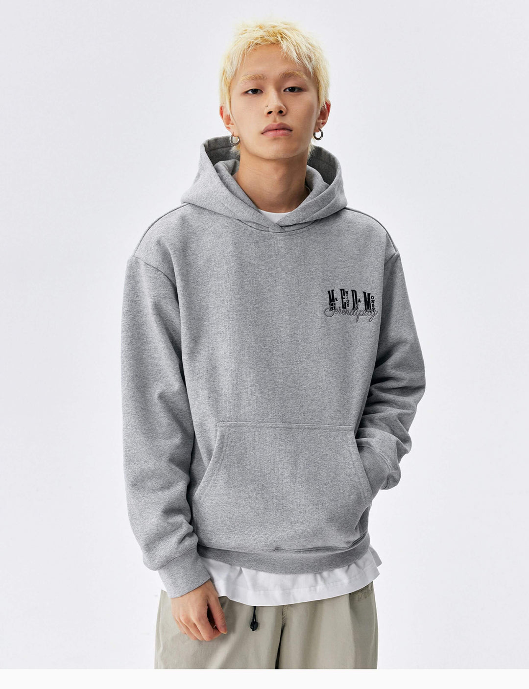 MEDM Basic One Point Embroidered Logo Oversized Hoodie | Face 3 Face