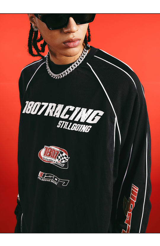 1807 Racing Print Mesh Layer Long Sleeve Tee | Face 3 Face