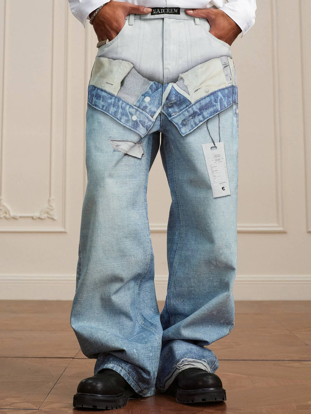 YADcrew 3D Digital Print Double Waist Washed Jeans | Face 3 Face