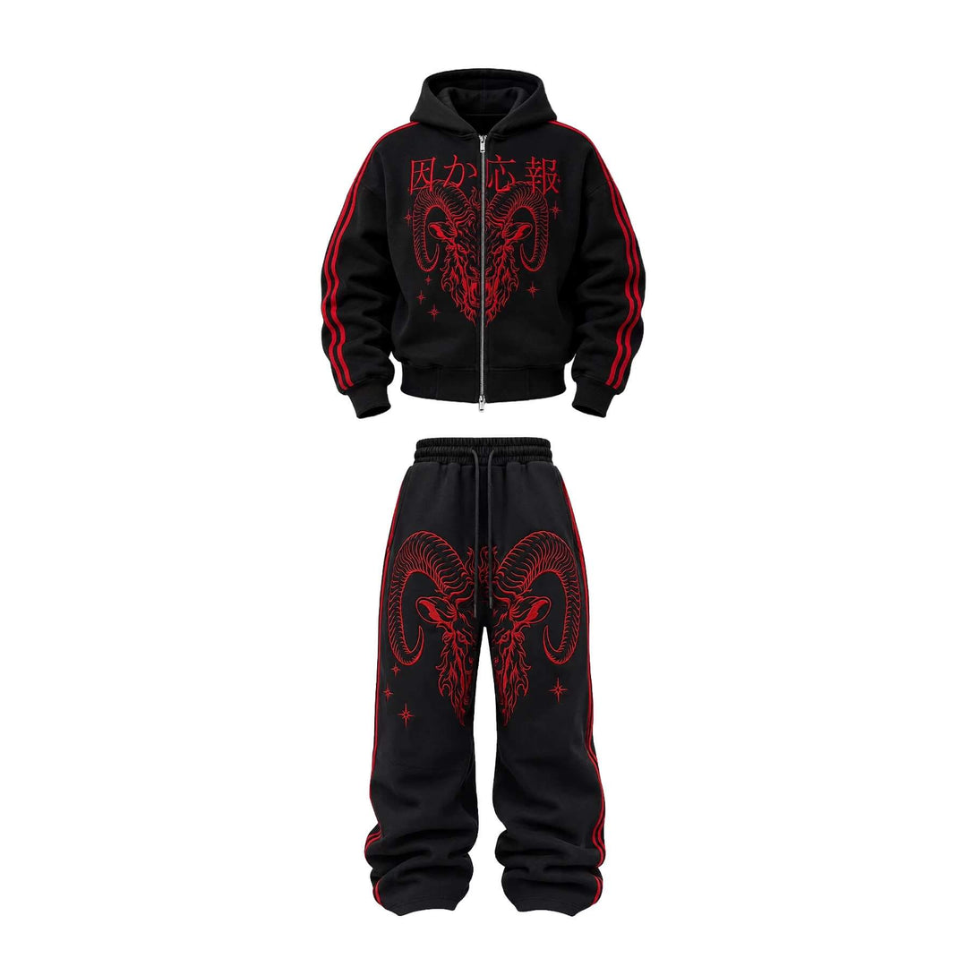 KARMANISTIC Sheep Head Embroidered Side Stripe Baggy Sweatpants | Face 3 Face