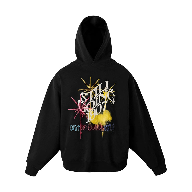 1807 Firework Printed Rhinestone Hoodie  | Face 3 Face