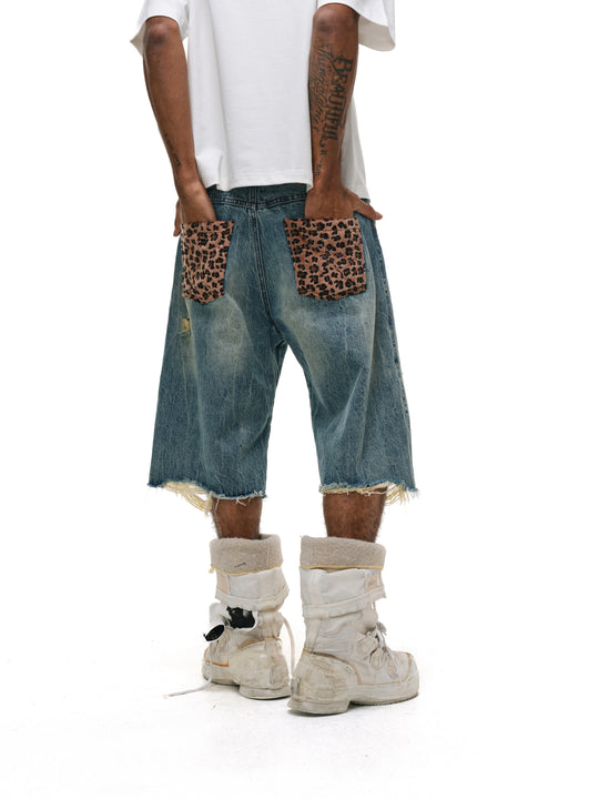 ANTIDOTE Leopard Patchwork Denim Shorts | Face 3 Face