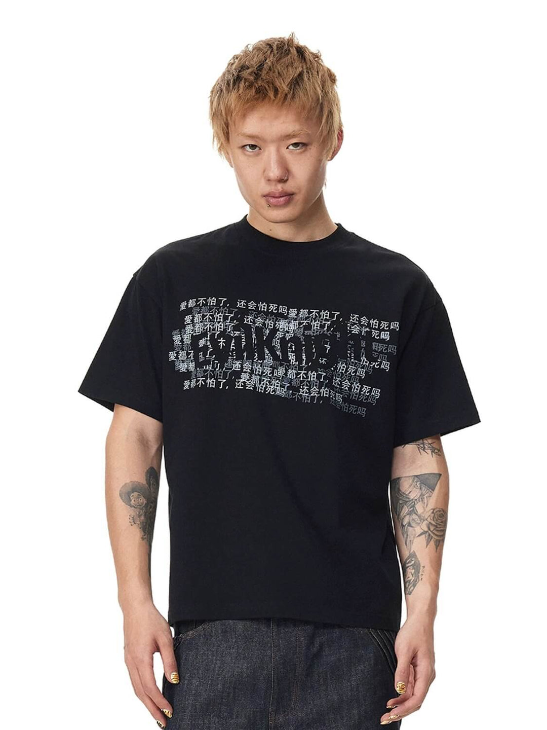 EVILKNIGHT(EK) Letter Graphic Print Short Sleeve Tee | Face 3 Face