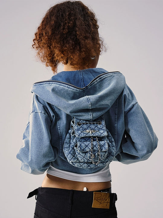 Remedy Backpack Design Washed Denim Short Jacket | Face 3 Face
