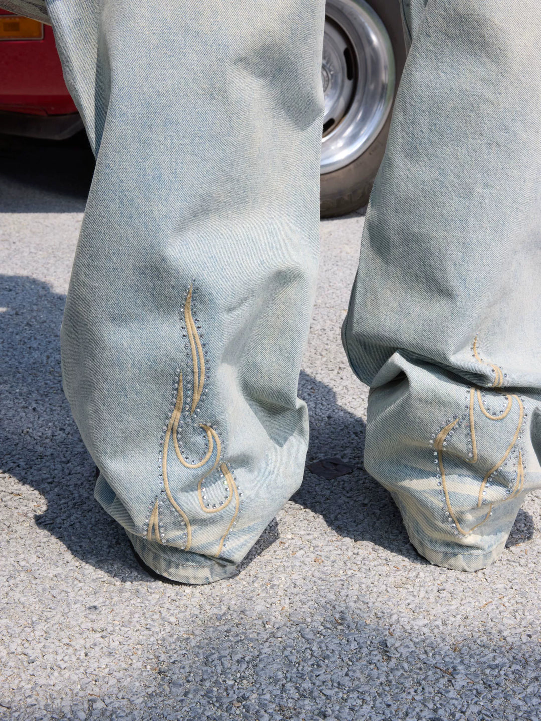 S45 Flame Sequined Embroidery Washed Jeans | Face 3 Face