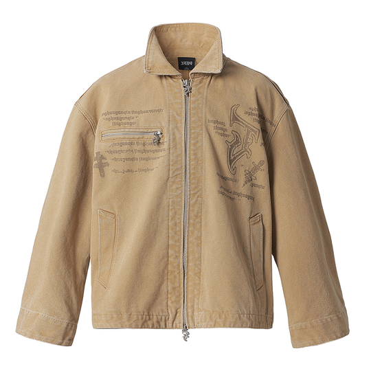 JHYQ Zipper Printed Canvas Work Jacket