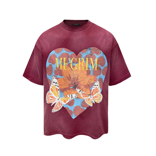 RUSURE Washed Butterfly Heart Print Tee | Face 3 Face