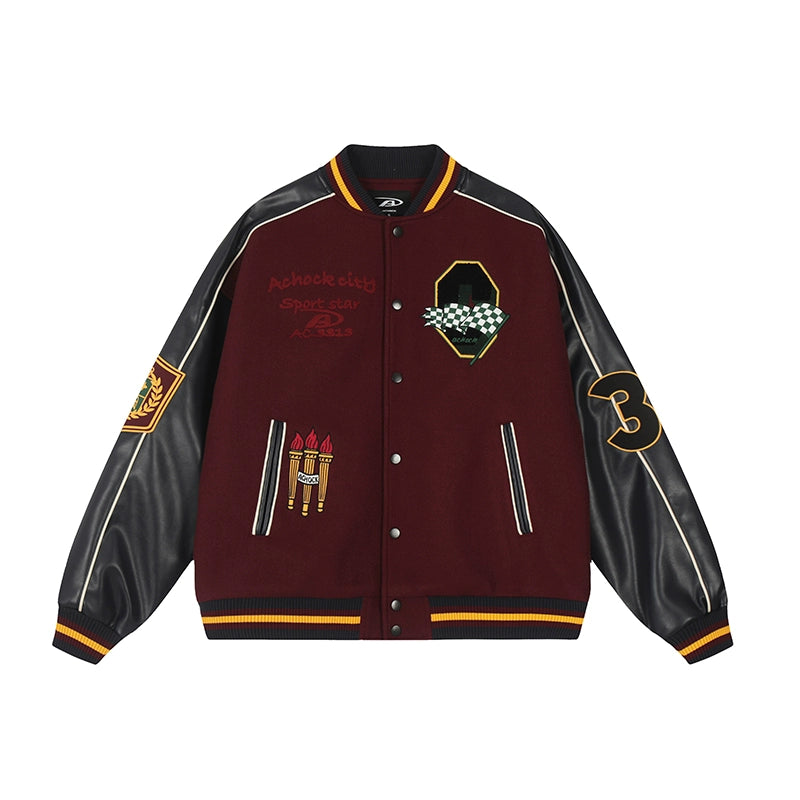 Achock Vintage College Embroidery Varsity Jacket | Face 3 Face