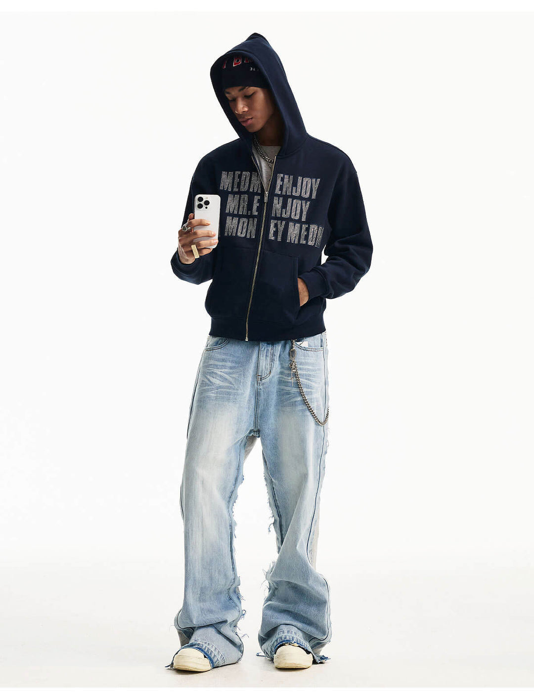 MEDM Rhinestone Embellished Zip Up Hoodie | Face 3 Face
