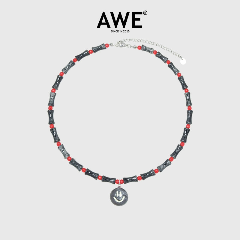 AWE Smiley Face Bamboo Beaded Necklace | Face 3 Face