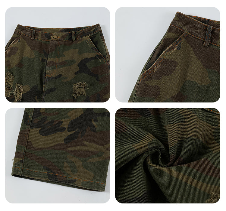 F3F Select Distressed Camouflage Cargo Jeans | Face 3 Face