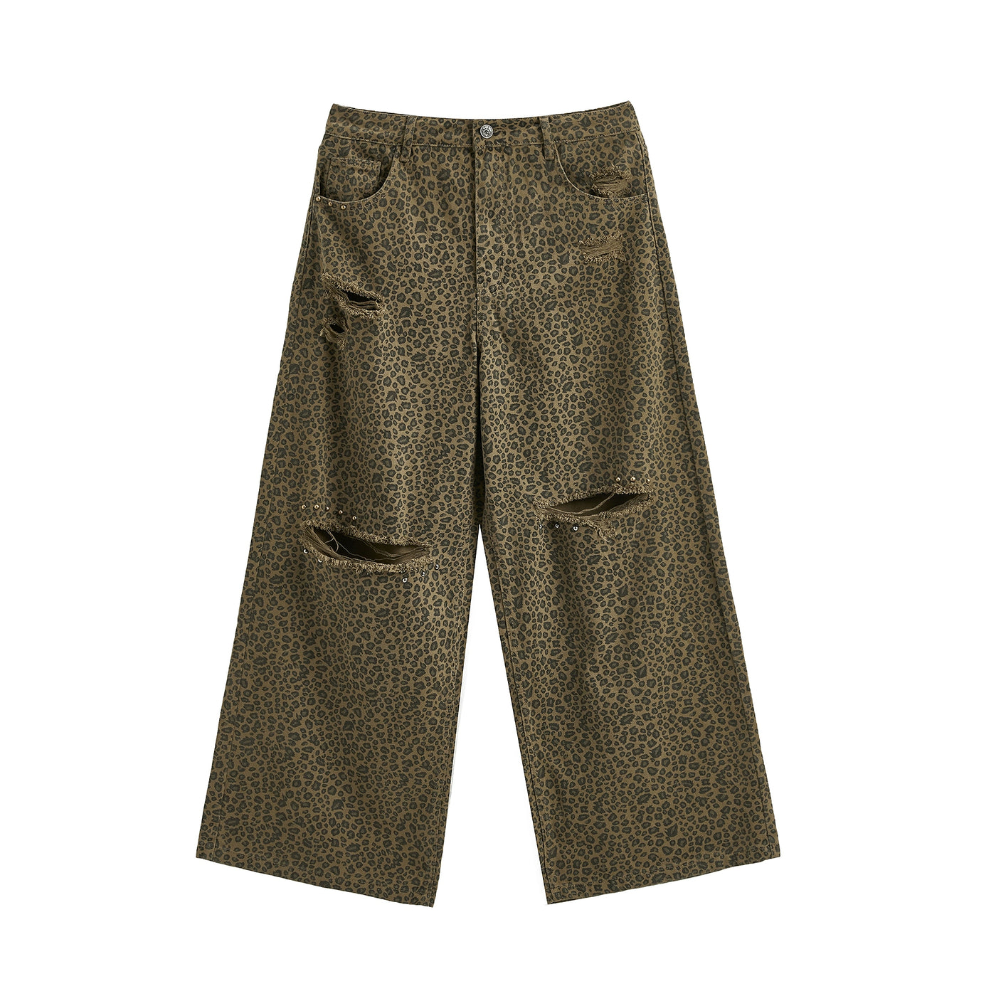 JHYQ Broken Holes Diamond Leopard Print Baggy Pants | Face 3 Face