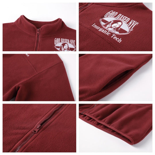 NOVACAM Burgundy Embroidered Fleece Zip Up Jacket | Face 3 Face