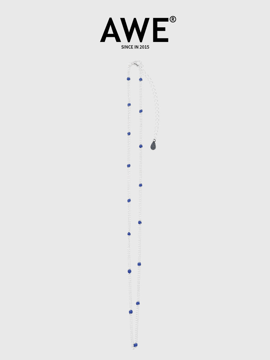 AWE Blue Bean Silver Chain Necklace | Face 3 Face