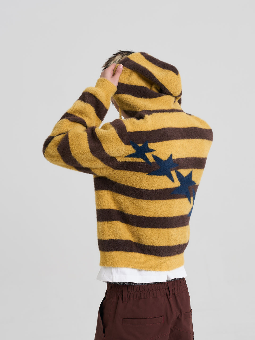 EVILKNIGHT(EK) Striped Star Knit Zip-Up Hoodie | Face 3 Face