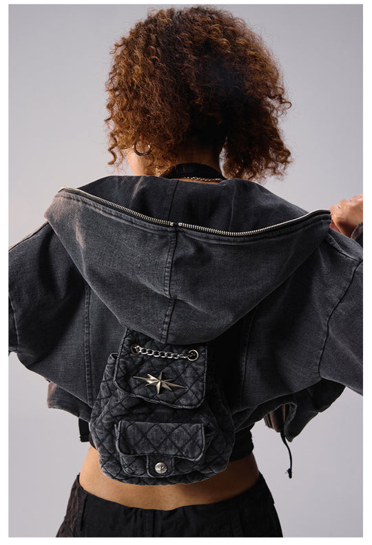 Remedy Backpack Design Washed Denim Short Jacket | Face 3 Face